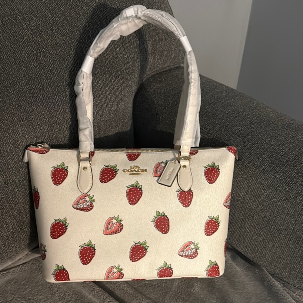 Coach White Strawberry Print Tote